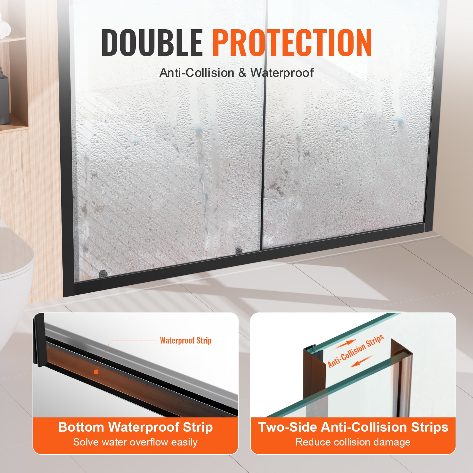Semi-frameless Shower Door In Matte Black With Tempered Glass_voghion.com